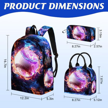 3PCS Boys Baseball Backpack, Bookbag for Kids Boys with Lunch Box, 17 Inch Baseball Teens Back to School Bag Set, Laptop Backpack for Mens School/Daypack - color: Baseball