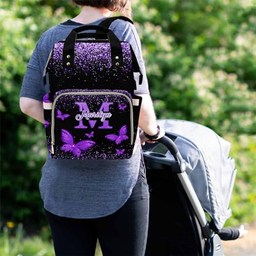 MyPupSocks Custom Diaper Bag with Butterfly Personalized Name Multifunctional Mommy Backpack for Daughter Granddaughter, Daypack Bag for Travel - color: Style 5