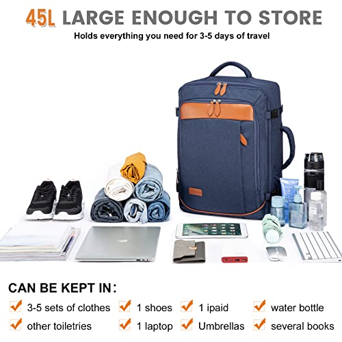LOVEVOOK Carry on Backpack, 45L Large Travel Backpack for Women Men Airline Approved, Expandable Large Suitcase Backpacks With 4 Packing Cubes, Aer Travel Pack 3, Water Resistant Weekender Bag - color: Dark Blue, size: X-Large