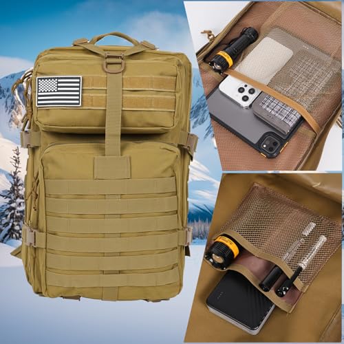 50L Large Military Tactical Backpack Molle Army Assault Pack for Travel Camping Hiking Fishing Backpack for men (khaki) - color: Khaki