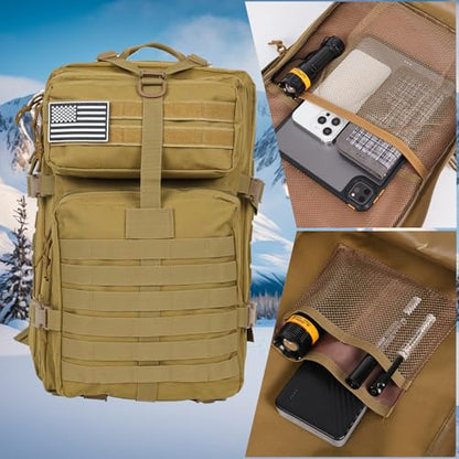 50L Large Military Tactical Backpack Molle Army Assault Pack for Travel Camping Hiking Fishing Backpack for men (khaki) - color: Khaki