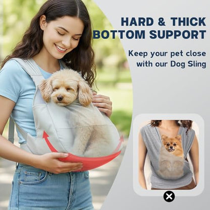 Dog Sling Carrier for Small Dogs with Bottom Support, Adjustable Pet Front Dog Carrier-Padded Straps Reducing Back Neck Pain, Anti-Anxiety Backpack for Travel Hiking Camping, Hands Free (Grey,S)