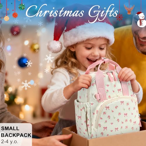 Bluboon Toddler Backpack for Girls Boys 2-4 Cute 12" Preschool Kindergarten Backpacks Kids Daycare Bags School Travel (Pink bow flower 212-Beige, Age 2-4 (12" H not Fit A4 Folder)) - color: Pink Bow Flower 212-beige, size: Age 2-4 (12" H not Fit A4 Folder