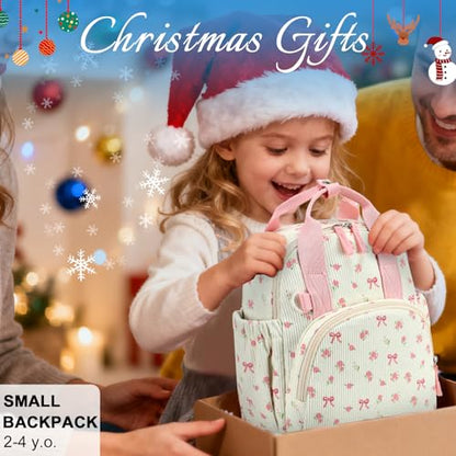 Bluboon Toddler Backpack for Girls Boys 2-4 Cute 12" Preschool Kindergarten Backpacks Kids Daycare Bags School Travel (Pink bow flower 212-Beige, Age 2-4 (12" H not Fit A4 Folder)) - color: Pink Bow Flower 212-beige, size: Age 2-4 (12" H not Fit A4 Folder