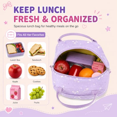 BTOOP School Backpacks for Teen Girls Bookbags Lightweight Kids Backpack School Bags Set with Lunch Box Pencil Case - color: Purple