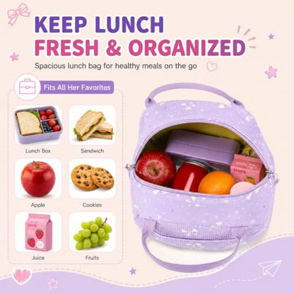 BTOOP School Backpacks for Teen Girls Bookbags Lightweight Kids Backpack School Bags Set with Lunch Box Pencil Case - color: Purple