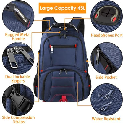 LTINVECK Extra Large 50L Travel Laptop Backpack, Computer bag Backbag, TSA Friendly Durable Big RFID Heavy Duty Business Tech Backpack Fits 17 Inch Laptops for Men Women, Blue - color: Full Blue