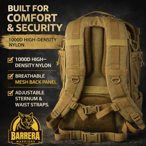 Tactical Backpack 50L, Military MOLLE Backpack, Large Capacity 3 Day Assault Pack, Heavy Duty Water Resistant Rucksack for Hiking, Camping, Travel, Survival, Bug Out Bag (Coyote Brown) - color: Coyote Brown, size: 50 L