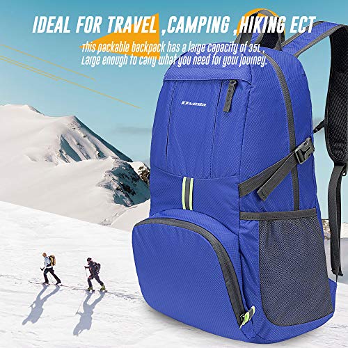 35L Lightweight Packable Backpack Waterproof Durable Hiking Travel Backpack Daypack - color: Blue