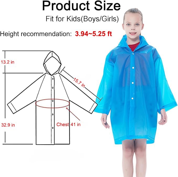 Rain Ponchos Raincoats for Kids, Reusable Boys Girls Rain Jackets Emergency with Hood for Family Disney Travel Outdoor - color: F-1white+1blue