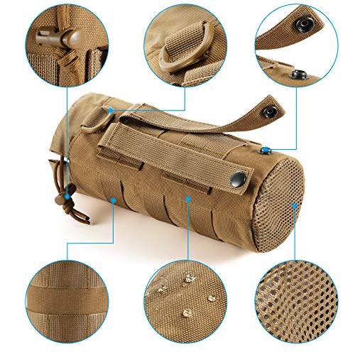 FRTKK Tactical MOLLE Water Bottle Pouch with Drawstring Open Top & Mesh Bottom, Military Water Bottle Holder Bag Sports Travel Hydration Carrier - color: Red-2 pack