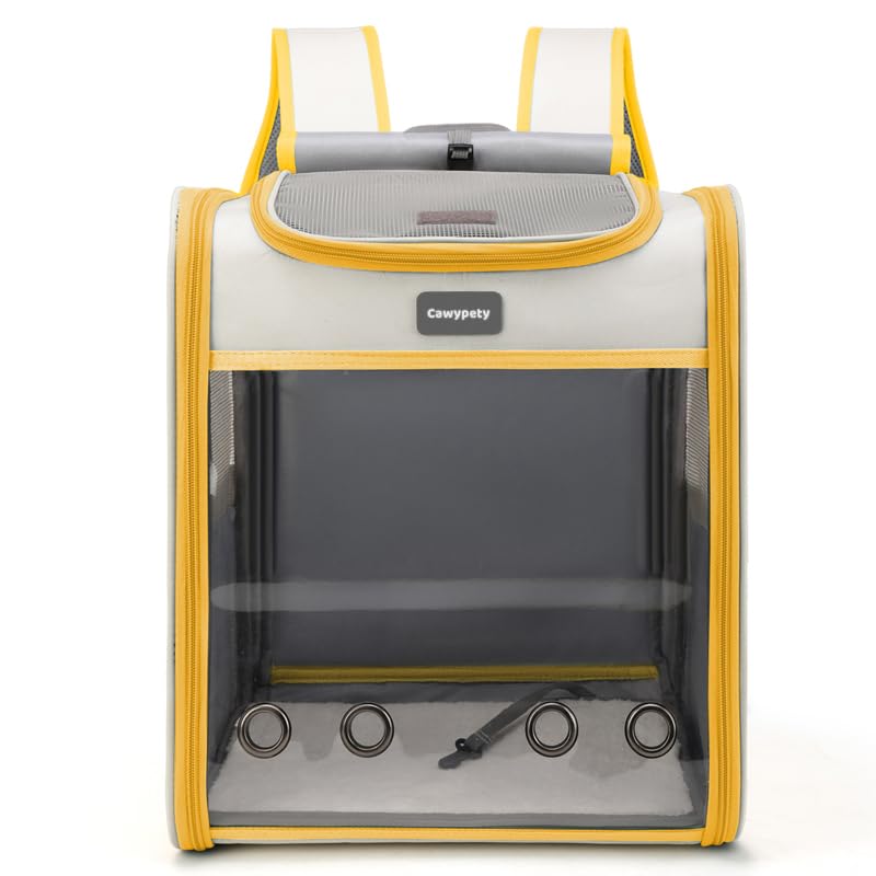 Cawypety Cat Backpack Carrier, Collapsible and Breathability Cat Carrier Large for Cat Under 16 lbs, Dog and Small Pet Carrier Bag Used in Travel, Car - color: Yellow and Beige