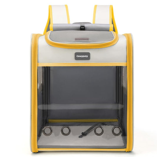 Cawypety Cat Backpack Carrier, Collapsible and Breathability Cat Carrier Large for Cat Under 16 lbs, Dog and Small Pet Carrier Bag Used in Travel, Car - color: Yellow and Beige