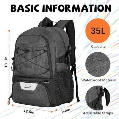 Goloni 35L Basketball Bag,Basketball Backpack with Shoe and Ball Compartment,Backpack for Soccer, Volleyball - color: dark grey