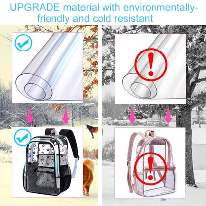 gxtvo 3PCS Girls See Through Bookbag Heavy-Duty Set for Women & Teen, 17" Black Clear School Backpack with Rainbow Strap, Cute Star Transparent Bag - color: Black Star Rainbow Clear Backpack Set
