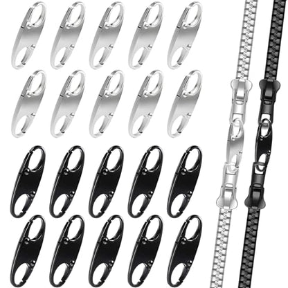 Zipper Clips Anti Theft, Double Opening Small S Carabiner, Zipper Pull Replacement, for Backpack Purse Luggage Suitcase - color: Black and Sliver
