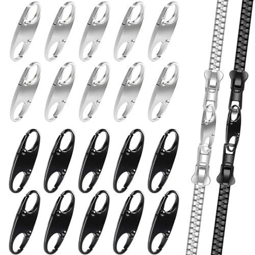 Zipper Clips Anti Theft, Double Opening Small S Carabiner, Zipper Pull Replacement, for Backpack Purse Luggage Suitcase - color: Black and Sliver