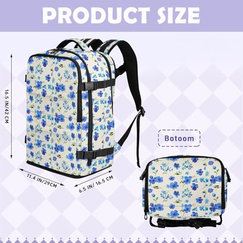 Travel Backpack with Shoe Compartment, 20L Large Capacity Laptop Backpack for Men Women, Blue Flowers Daypack for Traveling Hiking Carry On