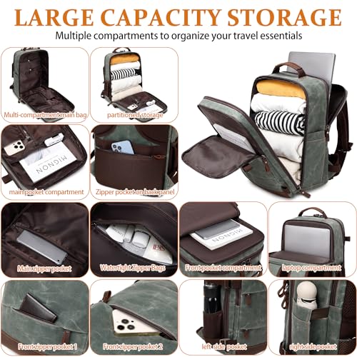 BOVIP Travel Backpack for Men Carry On Backpack Flight Approved Personal Item Backpack, 17 inch Laptop Backpack Casual Daypack Weekender Business Hiking Backpack, Dark Green - color: Dark Green, size: 17 inch