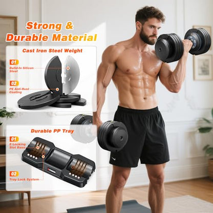 XDDIAS Adjustable Dumbbells Set of 2 for Strength Training, One-Hand Quick Adjust, 25/55/80/90 lbs Options, Anti-Slip Grip Handle, Compact Home Gym Weights for Men Women - color: Basic Black 5-Level 55LB Pair