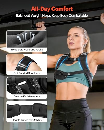 VEVOR Weighted Vest, 6lbs/8lbs/10lbs/25lbs Body Weight Vest for Men Women, with Reflective Stripe, Adjustable Buckle, Workout Equipment for Strength Training, Running, Jogging, Fitness, Muscle Building, Weight Loss - size: 25 lbs