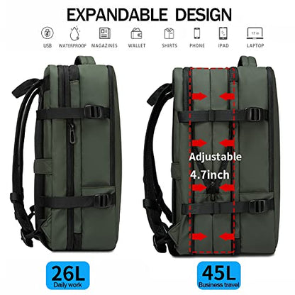 BANGE Carry-on Backpack, 45L Expandable Travel Backpacks,Weekend Backpack Briefcase,Waterproof Laptop Backpack Fits For 17.3” Laptop - color: Green, size: 45L(expansion)