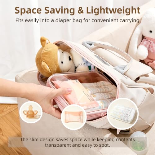 3-PCS Medium Clear Hard Shell Zipper Pouches, Clear Zipper Bags (3M, Pink) - color: Pink, size: 3M