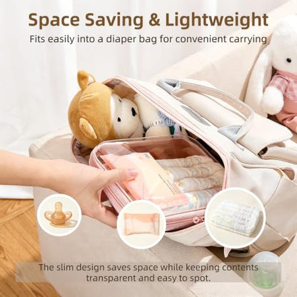 3-PCS Medium Clear Hard Shell Zipper Pouches, Clear Zipper Bags (3M, Pink) - color: Pink, size: 3M