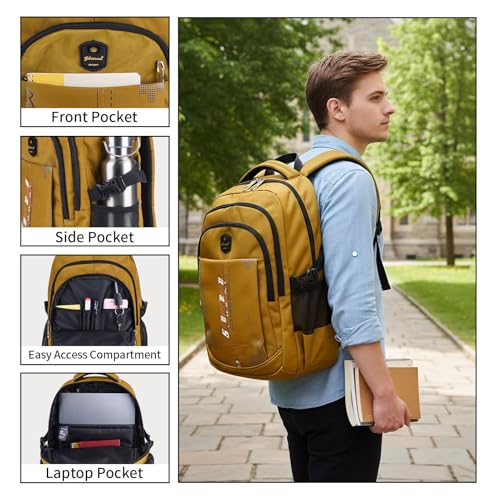 goldwheat School Backpack For Teen Boys, Lightweight Water-Resistant Boys Bookbag With Computer Compartment Fits 15.6" Laptop - color: Khaki