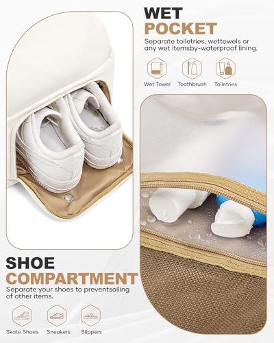 coofay Vacuum Backpack Travel with Pump Vacpack Backpack with Vacuum Seal Backpacks Traveling Backpacks Vacuum Compression Air Travel Bag Carry on Luggage - color: E-beige