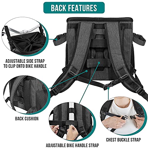 PetAmi Dog Bike Basket, Soft-Sided Ventilated Dog Bike Carrier Backpack, Pet Bicycle Basket for Bike Handlebar, Small Medium Puppy Cat Kitten Car Booster Seat with Safety Strap, Max 18 lbs, Dark Gray - color: Dark Gray