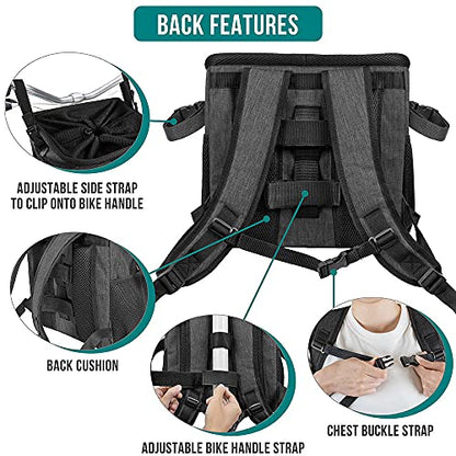 PetAmi Dog Bike Basket, Soft-Sided Ventilated Dog Bike Carrier Backpack, Pet Bicycle Basket for Bike Handlebar, Small Medium Puppy Cat Kitten Car Booster Seat with Safety Strap, Max 18 lbs, Dark Gray - color: Dark Gray