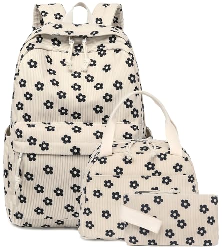 Bluboon School Backpack Set Girls Womens Laptop Bookbag Casual Daypack Fits 15 inch Laptop with Lunch Tote Bag and Pencil Bag - color: Corduroy Floral 92