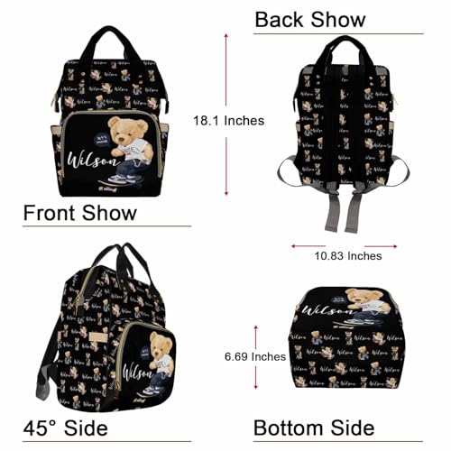 Artsadd Personalized Bear Diaper Bag Backpack for Baby Boys, Custom Name Large Capacity Multifunction Nappy Bags Mommy Waterproof Travel Daypack - color: Bear 12