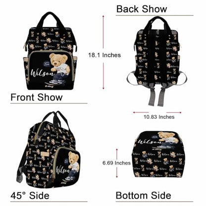 Artsadd Personalized Bear Diaper Bag Backpack for Baby Boys, Custom Name Large Capacity Multifunction Nappy Bags Mommy Waterproof Travel Daypack - color: Bear 12