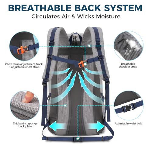 Bseash 45L Waterproof Hiking Camping Backpack with Rain Cover, Outdoor Sport Travel Bag Daypack for Climbing Skiing Cycling (Gray) - color: Gray