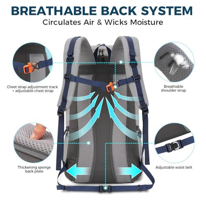 Bseash 45L Waterproof Hiking Camping Backpack with Rain Cover, Outdoor Sport Travel Bag Daypack for Climbing Skiing Cycling (Gray) - color: Gray