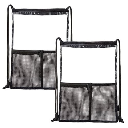 BORMELUN Clear Drawstring Backpack - 2packs String Cinch Bag Mesh Pocket, Bluk for Gym,Stadium Approved Concerts, Clear Bag See through Transparent