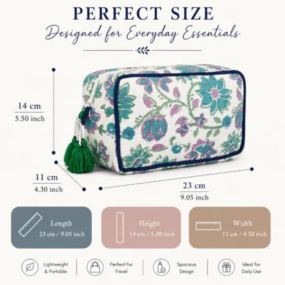 Huar Travel Makeup Bag- Large Capacity Cosmetic Bags for Women - color: White & Green Floral