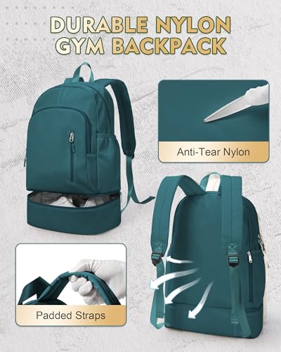 Gym Backpack for Women Men, Lightweight Gym Bag with Shoe Compartment, Waterproof Sports Backpack with Wet Pocket, Peacock Blue - color: A5-peacock Blue
