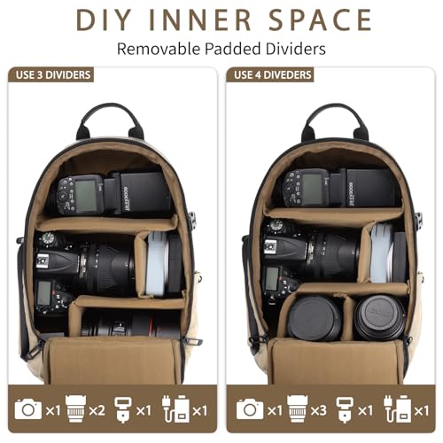 TAAOKA Camera Sling Bag, DSLR/SLR/Mirrorless Camera Backpack Case Shockproof Photography Backpack with Tripod Holder & Removable Modular Inserts Compatible with Canon/Nikon/Sony/Fuji - color: Coffee, size: Medium 9.06 x 5.12 x 15.16 inches