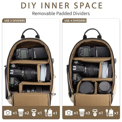 TAAOKA Camera Sling Bag, DSLR/SLR/Mirrorless Camera Backpack Case Shockproof Photography Backpack with Tripod Holder & Removable Modular Inserts Compatible with Canon/Nikon/Sony/Fuji - color: Coffee, size: Medium 9.06 x 5.12 x 15.16 inches