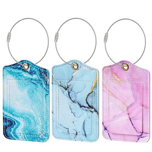 Fishent Luggage Tag, 3 Pack Travel Cruise Luggage Tags for Suitcases, Cute Suitcase Tags Identifiers Bag Tags with Privacy Flap, Baggage Name Tag for Women Men Luggage Backpack Handbag School Bag - color: F_flow Marble