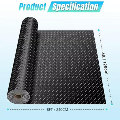 Heavy Duty Diamond-Plate Rubber Flooring Roll 4x8 FT, Multi-Purpose Waterproof Anti-Slip Floor Mat, Easy to Clean Under Equipment, Mats for Garage, Gym, Stable, Basement, Kennel - size: 4 ft x 8 ft x 0.1 in
