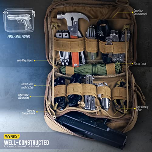 WYNEX Tactical Large Admin Pouch of Double Layer Design, Molle EDC EMT Utility Pouch with Map Sleeve Modular Tool Pouch Large Capacity Flag Patch Included - color: Khaki
