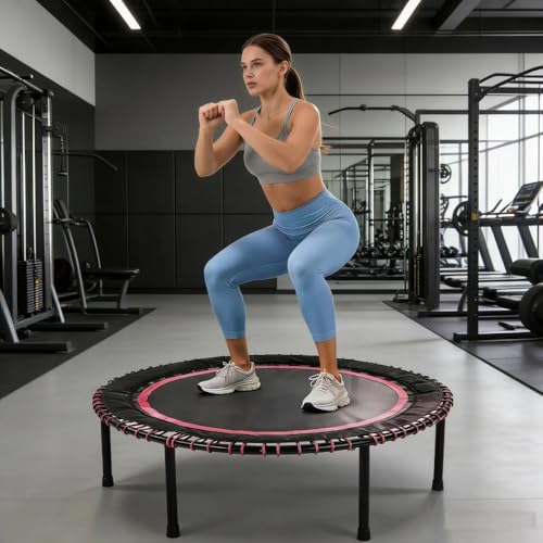 Springless Mini Fitness Trampoline for Low-Impact Cardio Workouts, Indoor Outdoor Rebounder with Quiet Bungee System and Stable Frame