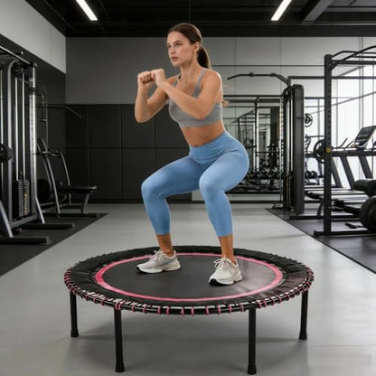 Springless Mini Fitness Trampoline for Low-Impact Cardio Workouts, Indoor Outdoor Rebounder with Quiet Bungee System and Stable Frame