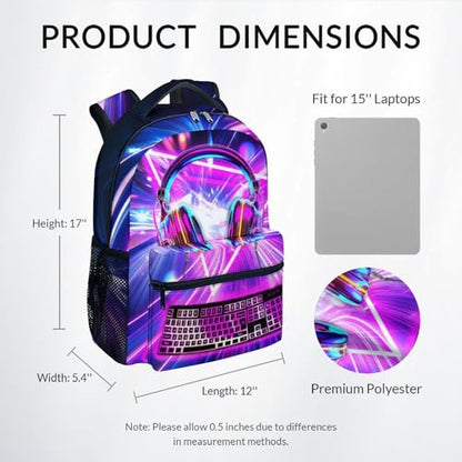 Boy Gamer Backpack for School, Ergonomic Game Bookbag with Padded Shoulder Straps; 17 Inch Lightweight Gaming Backpacks with Adjustable Reinforced Straps for Teen Boys Preschoolers - color: Light Purple