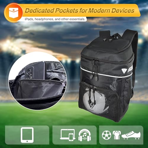 Vizari Soccer Backpack Soccer Bag | Water resistant Durable Equipment Bag for Football, Basketball, Volleyball | Cleats and Ball Compartment - Red,Blue,Black - color: BLK