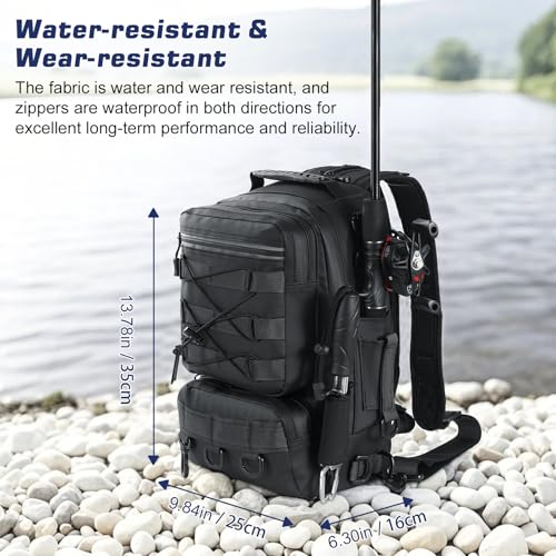MoKo Fishing Backpack Sling Bag with Rod & Gear Holder, Nylon Waterproof Fishing Tackle Storage Bag for Fishing - color: Black